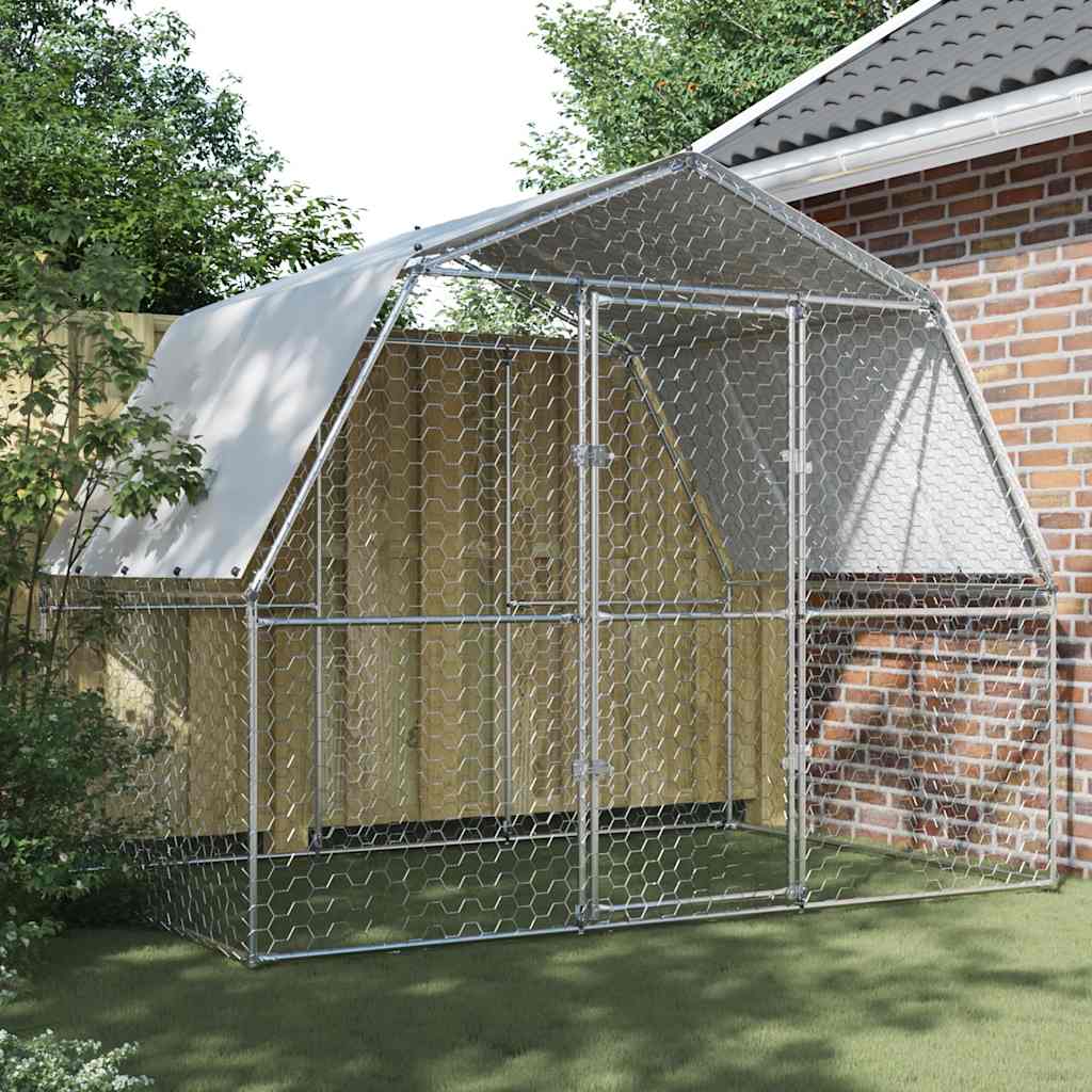 Klec pro drůbež se střechou a dvířky stříbrná ocel
