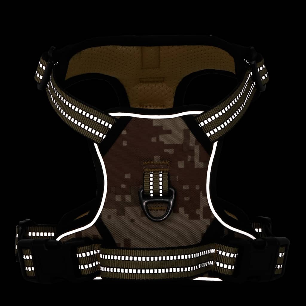 Postroj pro psy vodítko obojek nastavitelný maskáčový hnědý S