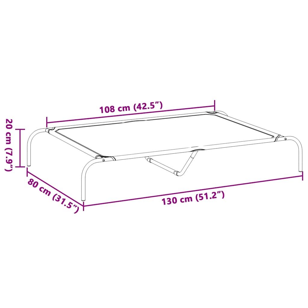 Vyvýšený pelíšek pro psy černý 130x80x20 cm Textilén a ocel