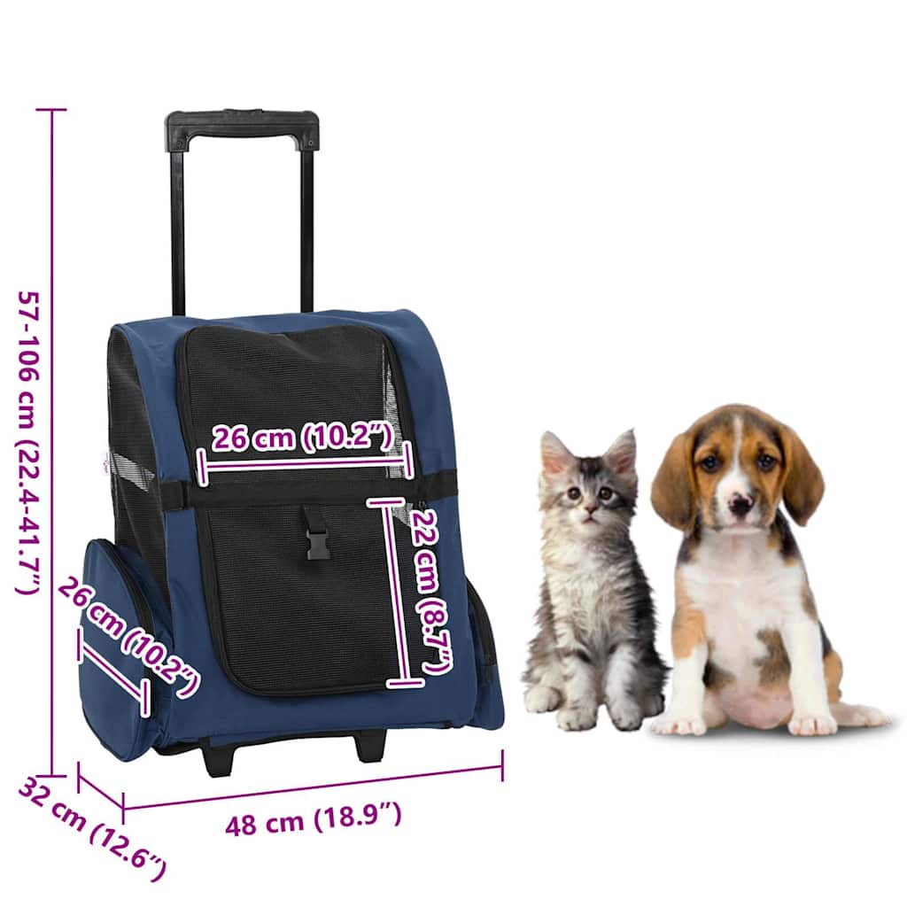Vozík pro domácí mazlíčky 3 v 1, design, modrý, 48 x 32 x (57-106) cm, oxfordská látka