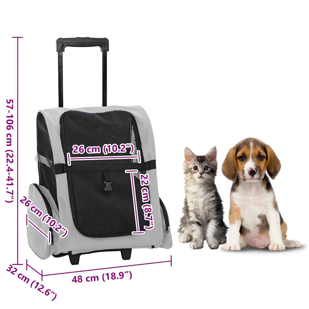 Vozík pro domácí mazlíčky 3 v 1 šedý 48 x 32 x (57-106) cm oxfordská látka