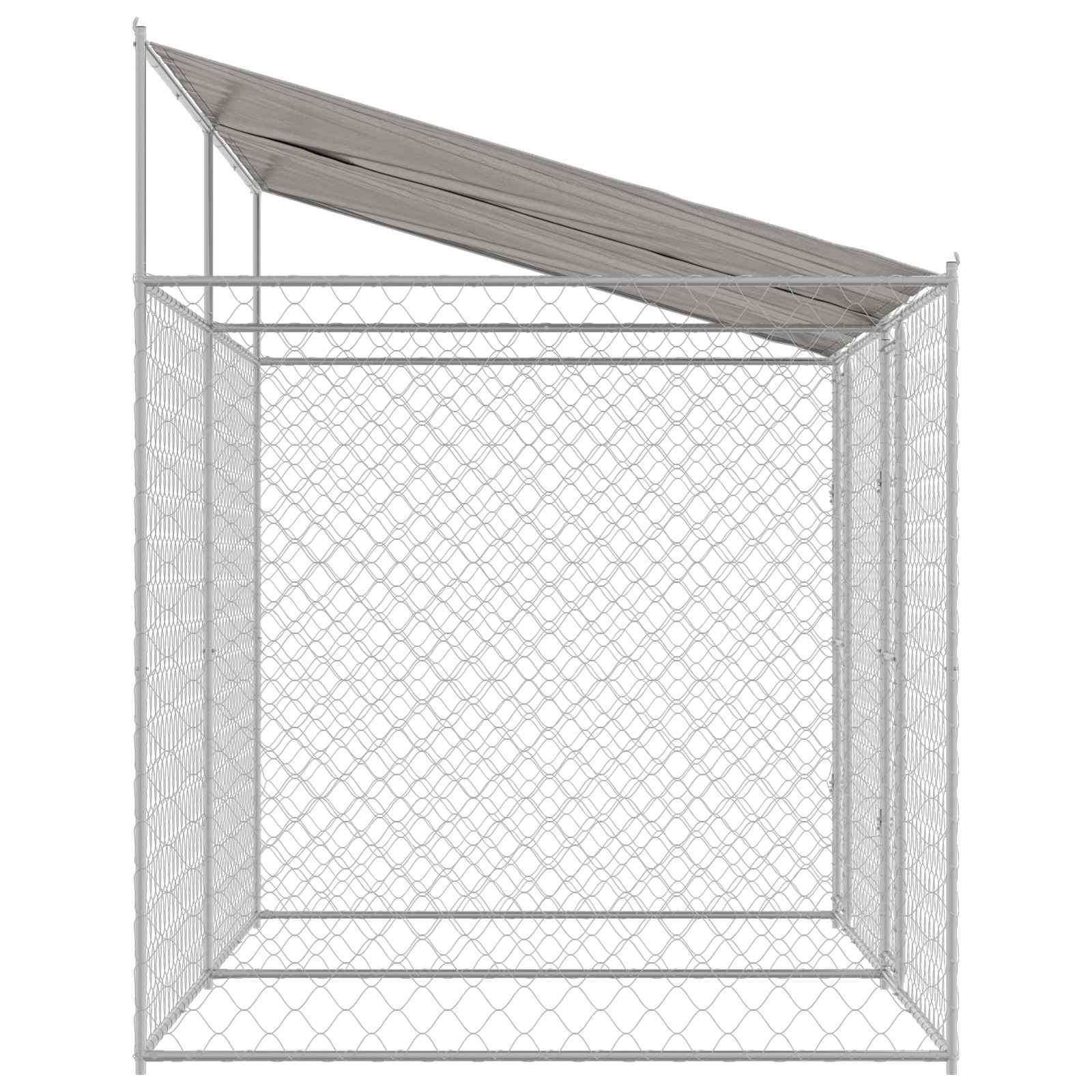 Psí klec s střechou Stříbrná 400 x 200 x 256 cm Ocel a PE