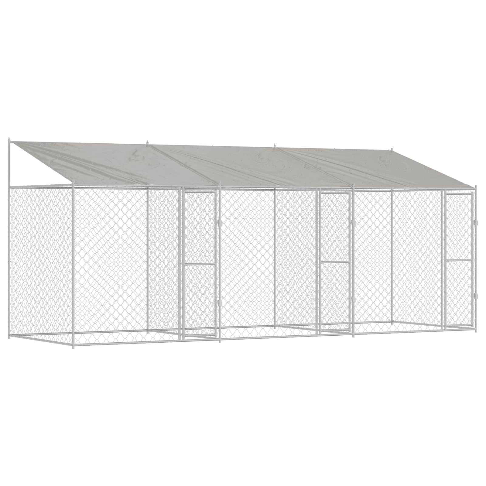 Psí klec s střechou Stříbrná 600 x 200 x 256 cm Ocel a PE