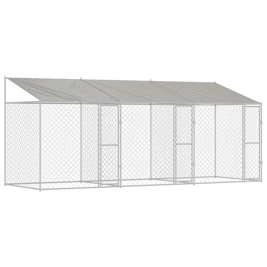 Psí klec s střechou Stříbrná 600 x 200 x 256 cm Ocel a PE