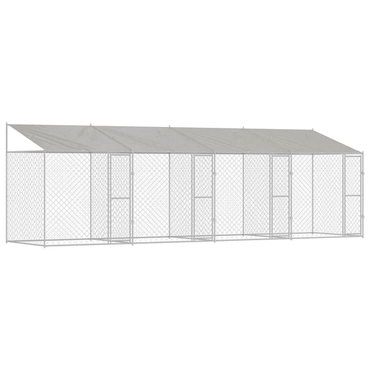 Psí klec s střechou Stříbrná 800 x 200 x 256 cm Ocel a PE