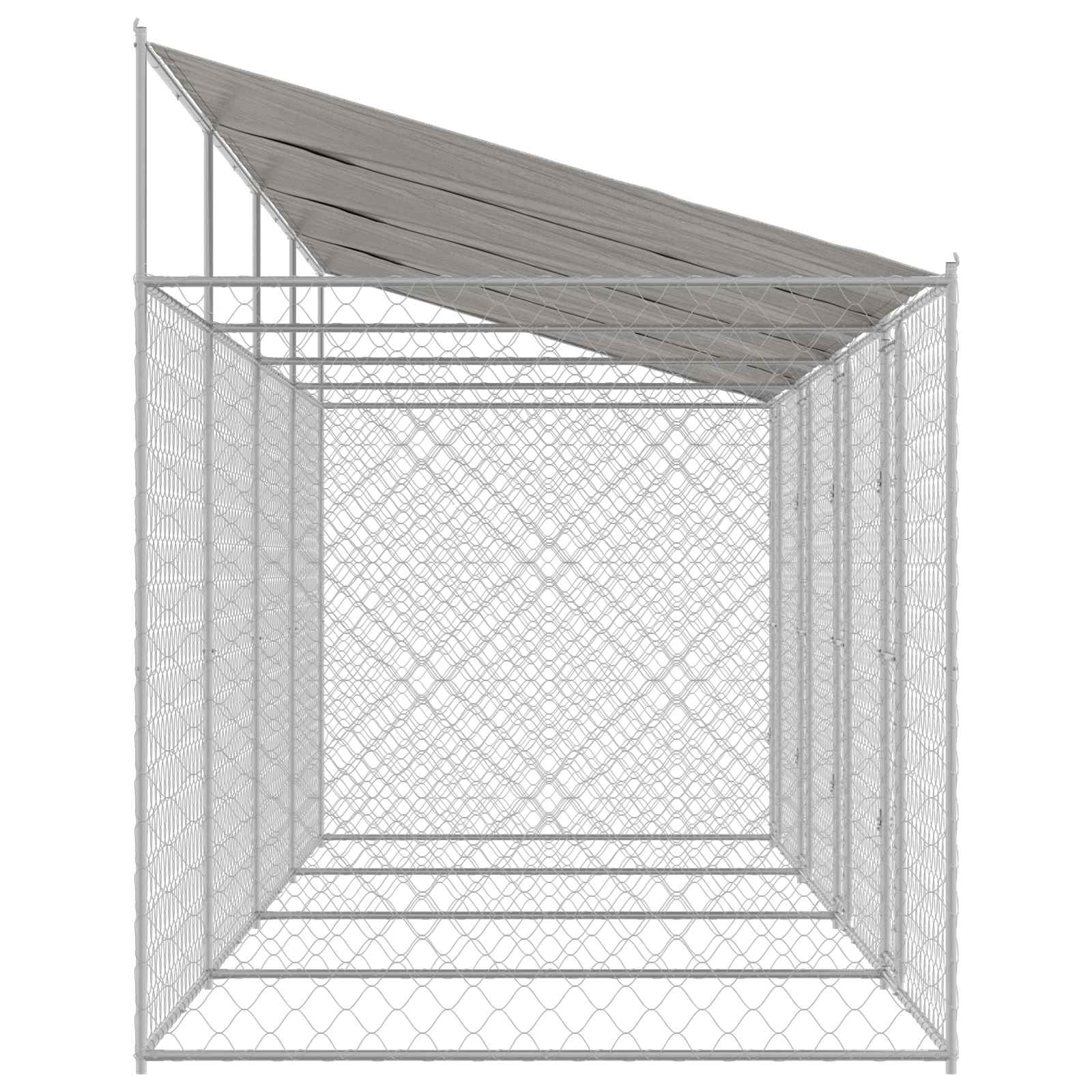 Psí klec s střechou Stříbrná 800 x 200 x 256 cm Ocel a PE