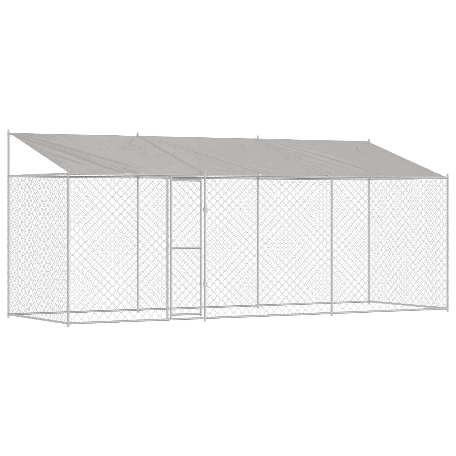 Psí klec s střechou Stříbrná 600 x 200 x 256 cm Ocel a PE