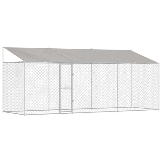 Psí klec s střechou Stříbrná 600 x 200 x 256 cm Ocel a PE