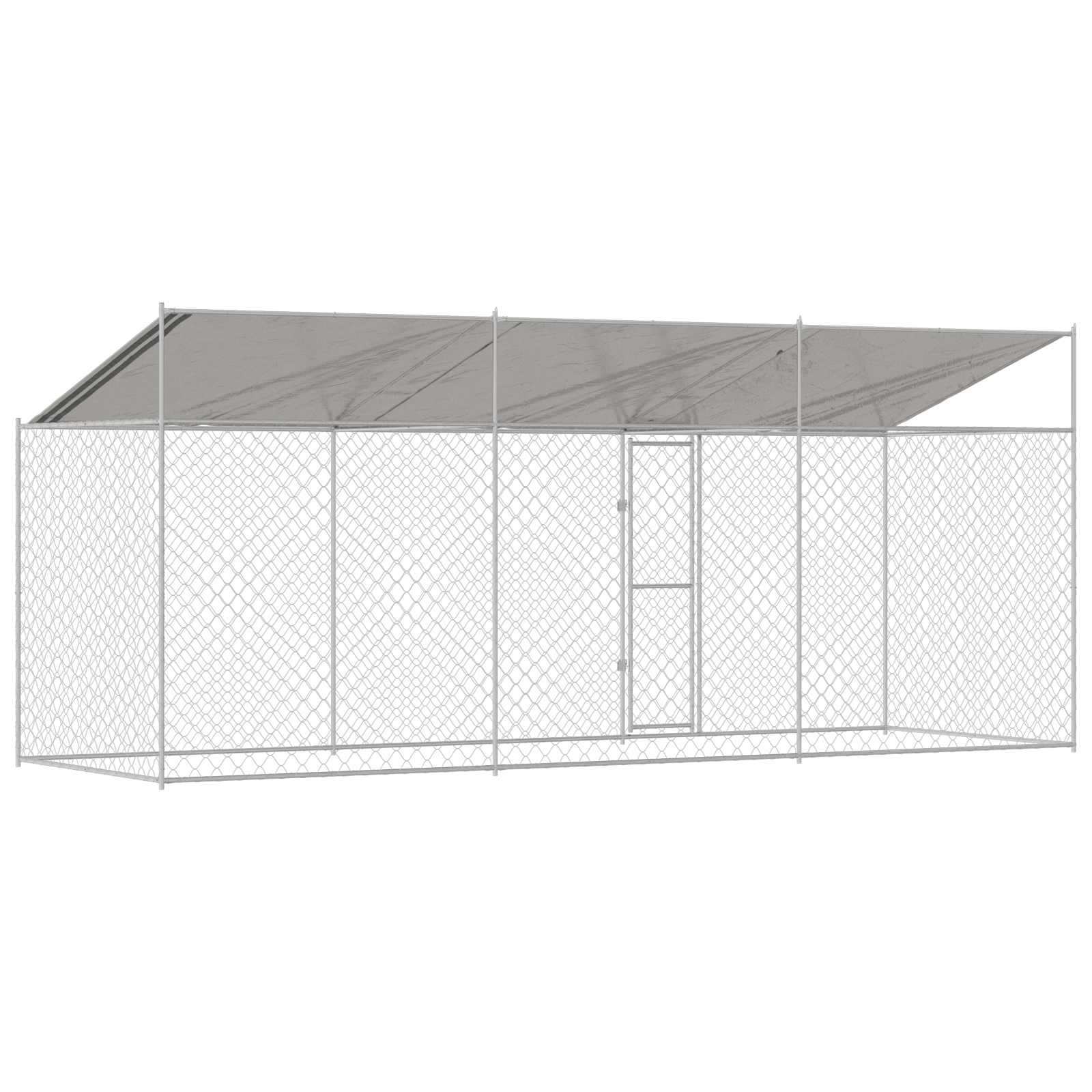 Psí klec s střechou Stříbrná 600 x 200 x 256 cm Ocel a PE