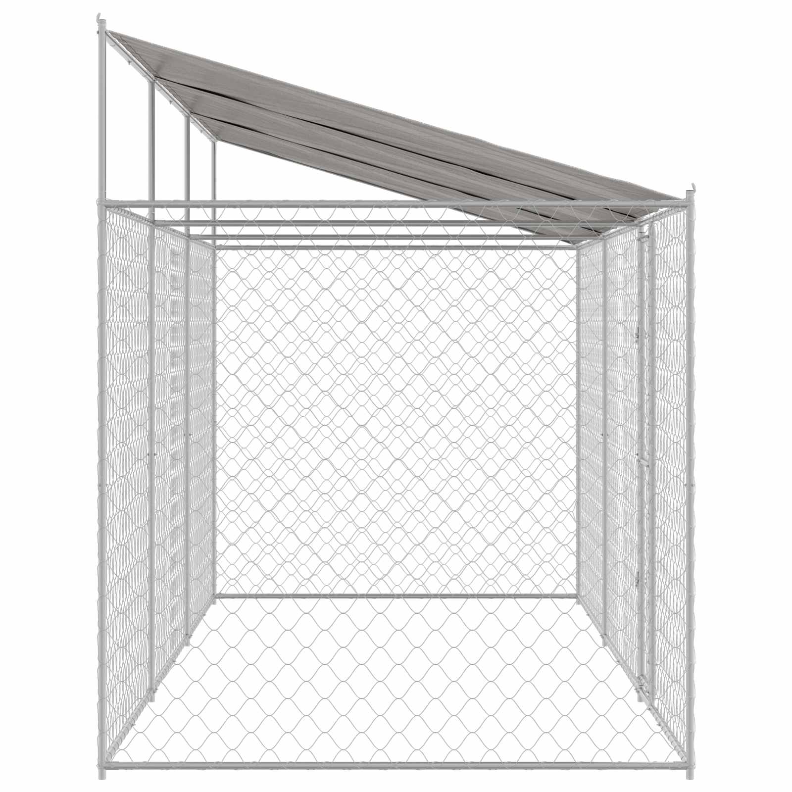 Psí klec s střechou Stříbrná 600 x 200 x 256 cm Ocel a PE