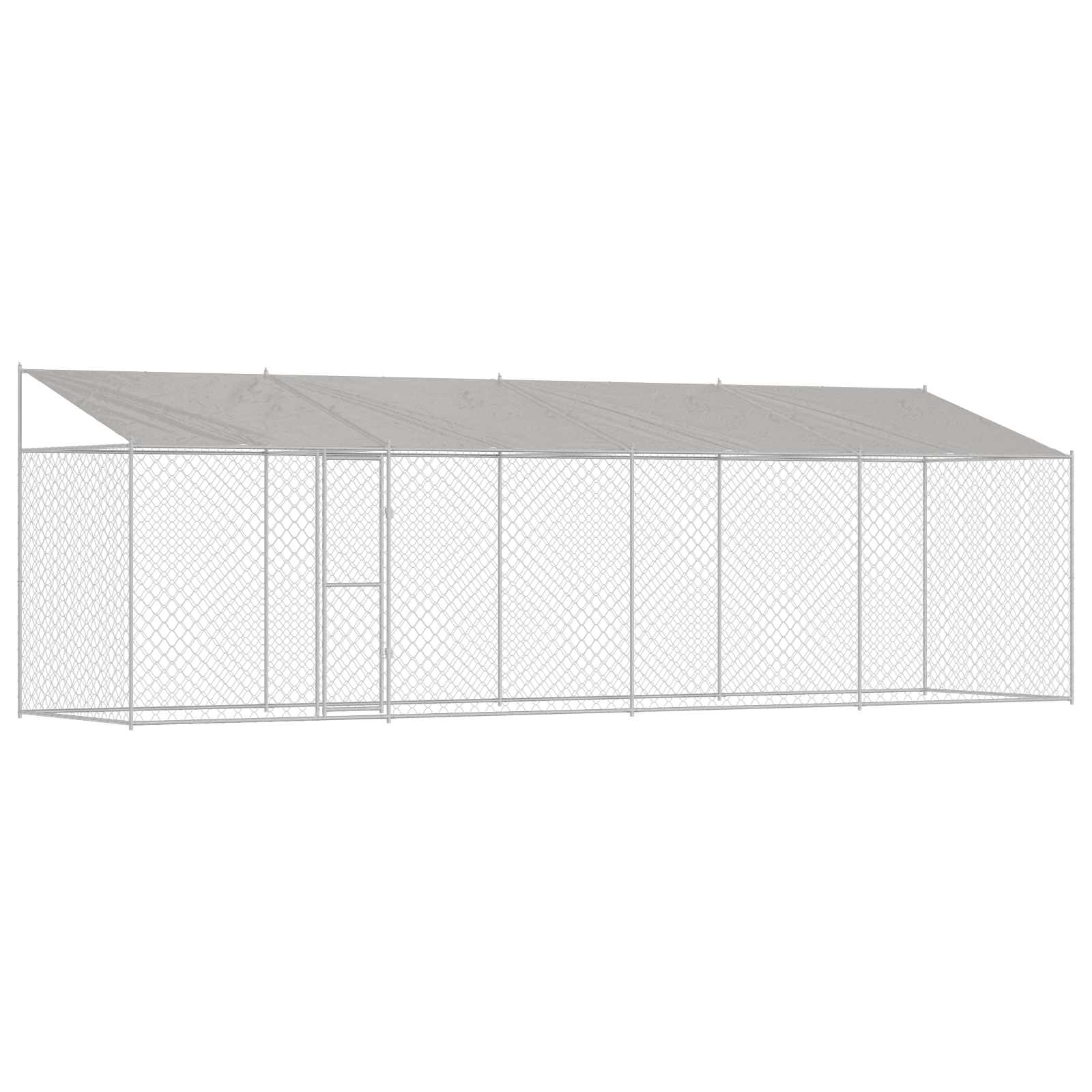 Psí klec s střechou Stříbrná 800 x 200 x 256 cm Ocel a PE