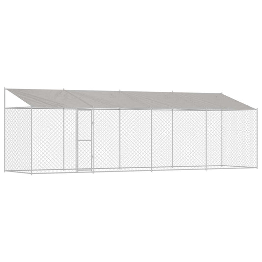 Psí klec s střechou Stříbrná 800 x 200 x 256 cm Ocel a PE