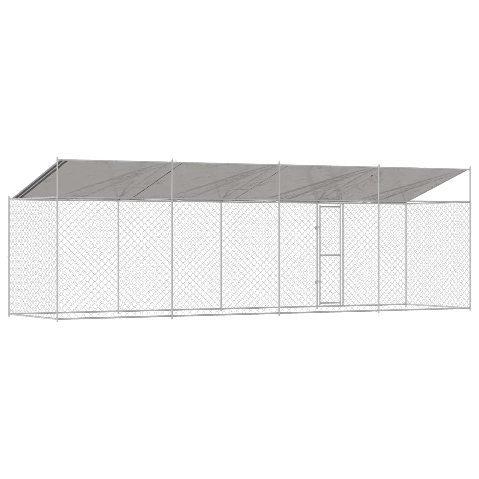 Psí klec s střechou Stříbrná 800 x 200 x 256 cm Ocel a PE