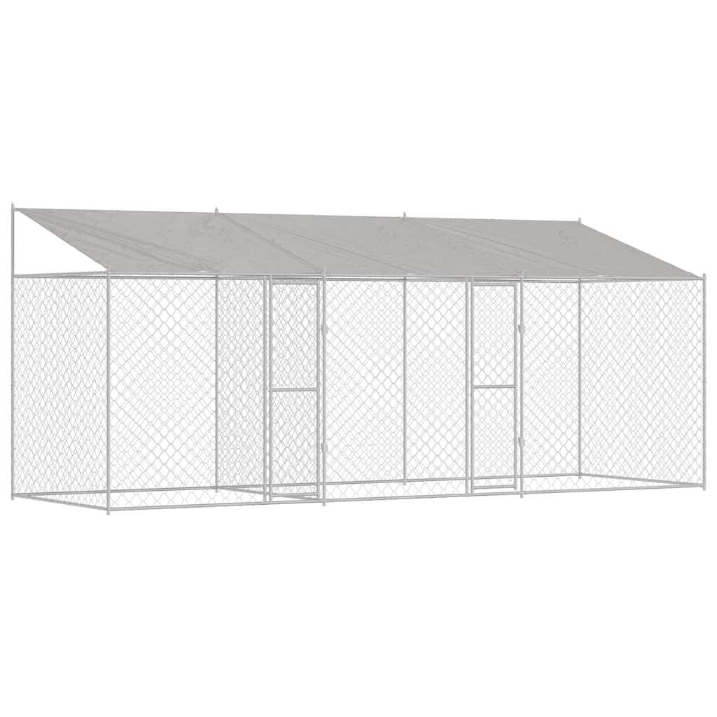 Psí klec s střechou Stříbrná 600 x 200 x 256 cm Ocel a PE