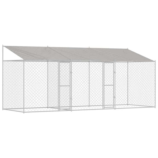 Psí klec s střechou Stříbrná 600 x 200 x 256 cm Ocel a PE