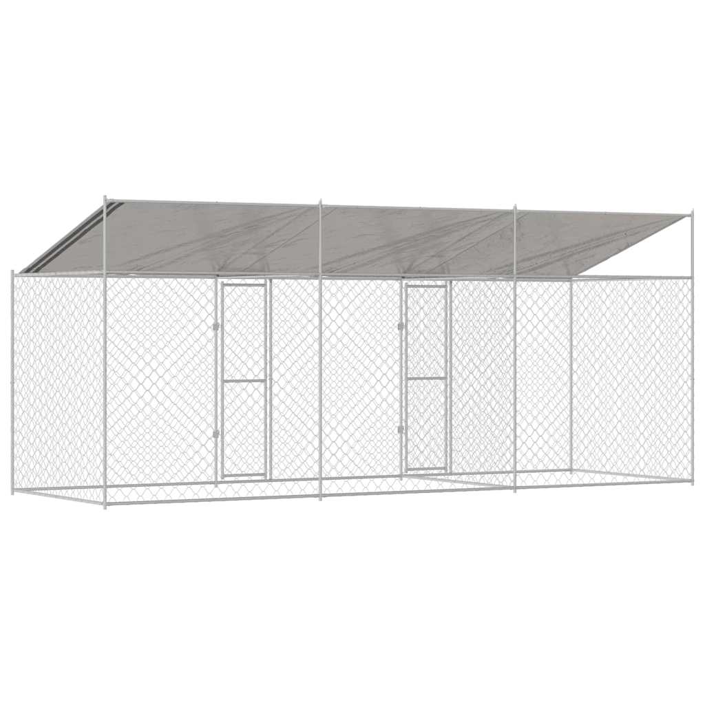 Psí klec s střechou Stříbrná 600 x 200 x 256 cm Ocel a PE