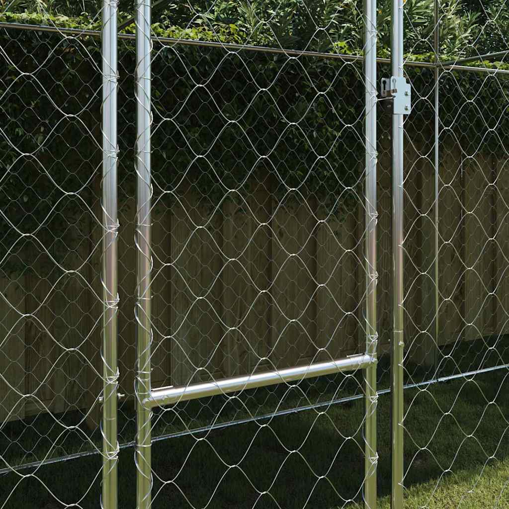 Psí klec s střechou Stříbrná 800 x 200 x 256 cm Ocel a PE