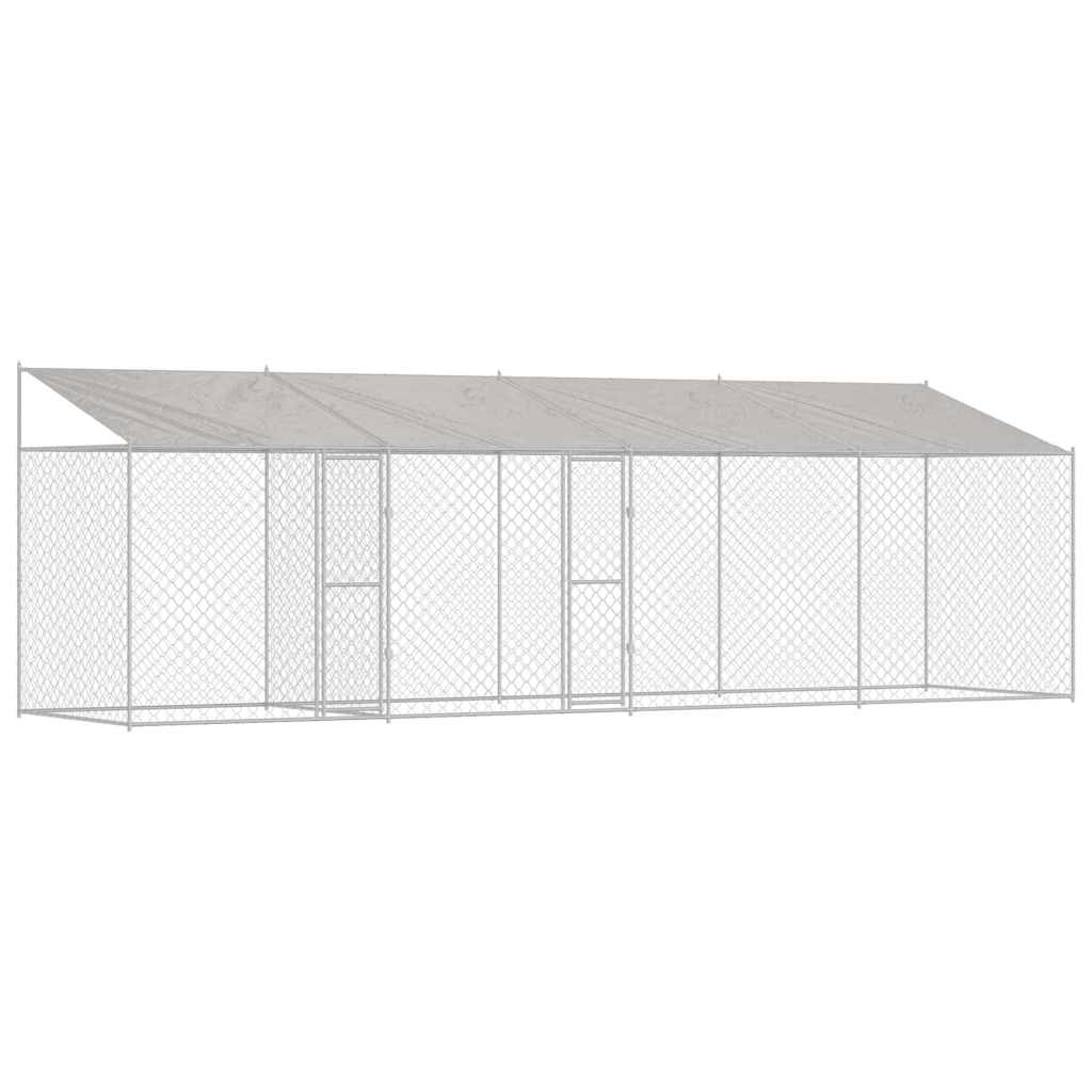 Psí klec s střechou Stříbrná 800 x 200 x 256 cm Ocel a PE
