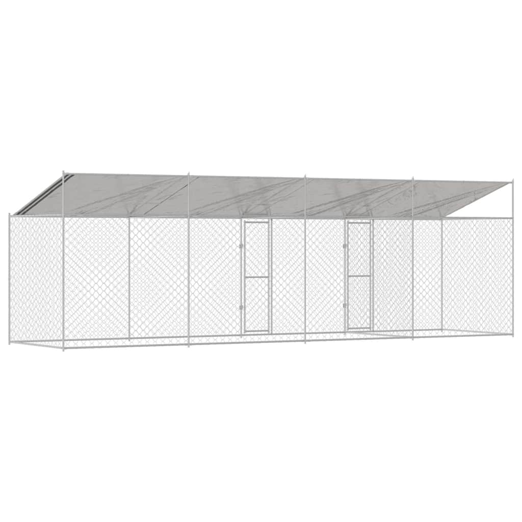 Psí klec s střechou Stříbrná 800 x 200 x 256 cm Ocel a PE