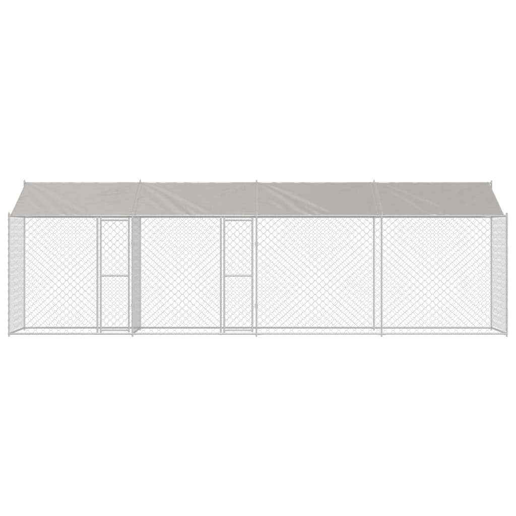 Psí klec s střechou Stříbrná 800 x 200 x 256 cm Ocel a PE