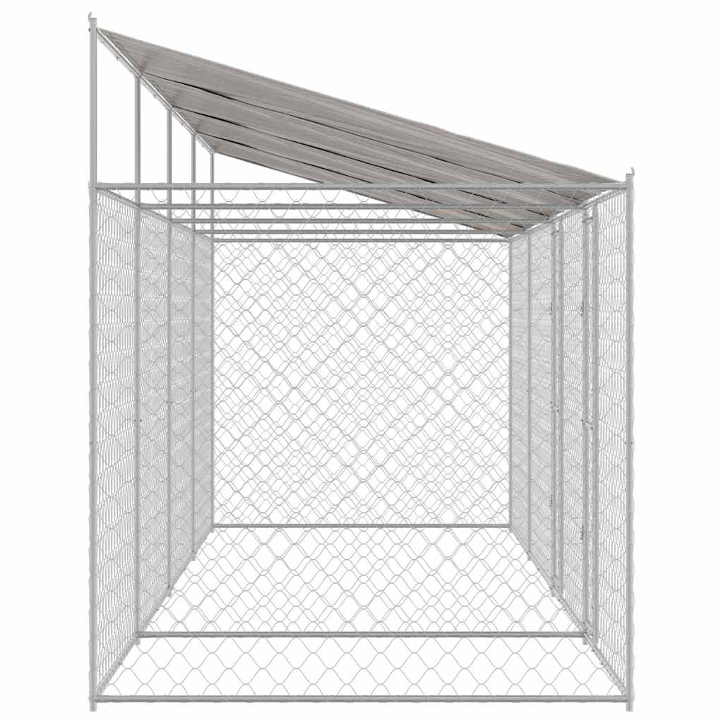 Psí klec s střechou Stříbrná 800 x 200 x 256 cm Ocel a PE