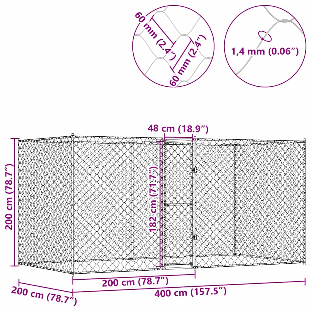 Klec pro psa Stříbrná 400 x 200 x 200 cm Pozinkovaná ocel