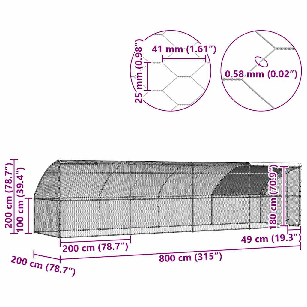 Klec na kuřata 4 pcs Stříbrná 800 x 200 x 200 cm Ocel a PE