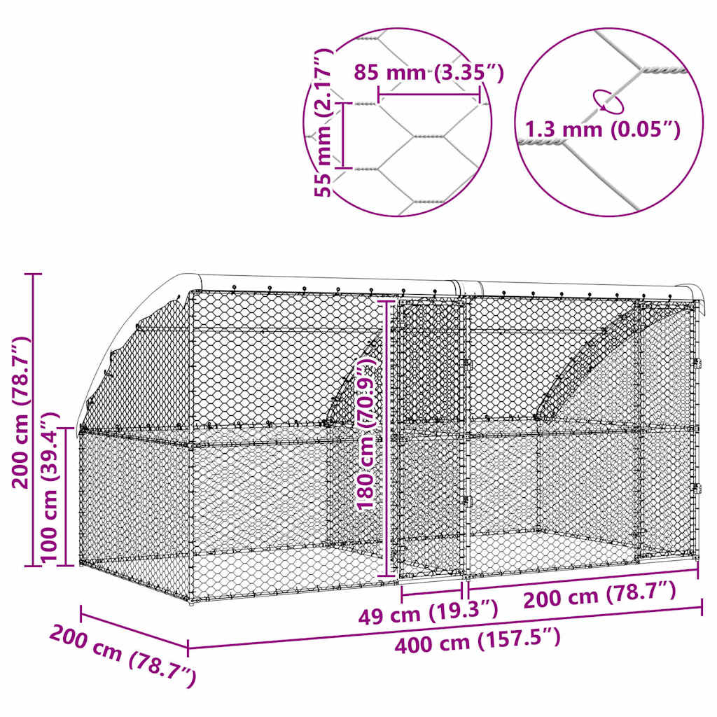 Psí kennel 2 pcs Stříbrná 4 x 2 x 2 m Pozinkovaná ocel