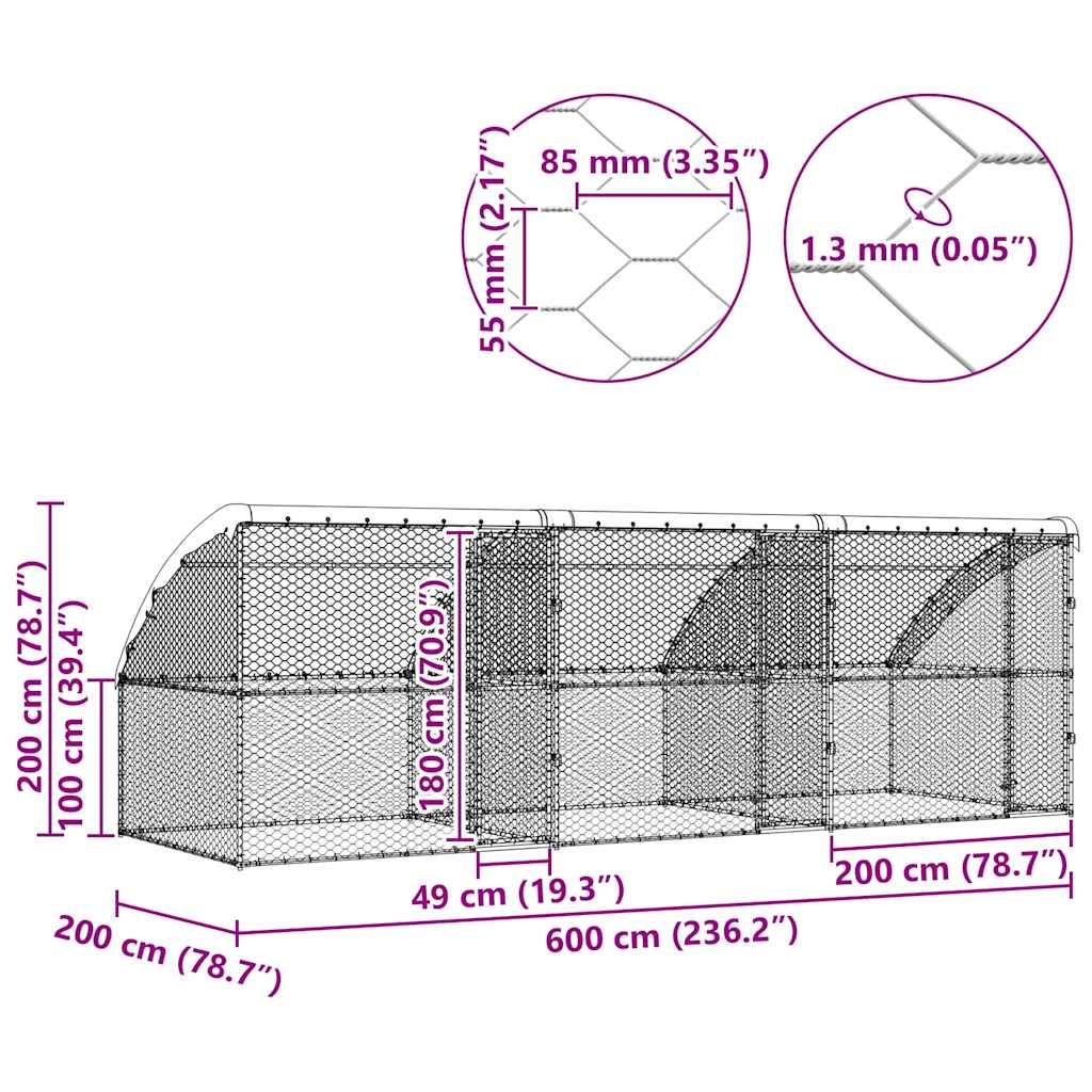 Psí kennel 3 pcs Stříbrná 6 x 2 x 2 m Pozinkovaná ocel