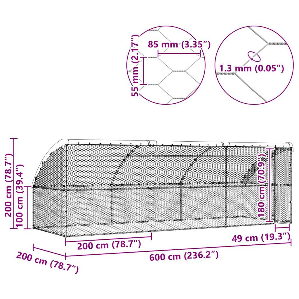 Psí kennel 3 pcs Stříbrná 6 x 2 x 2 m Pozinkovaná ocel