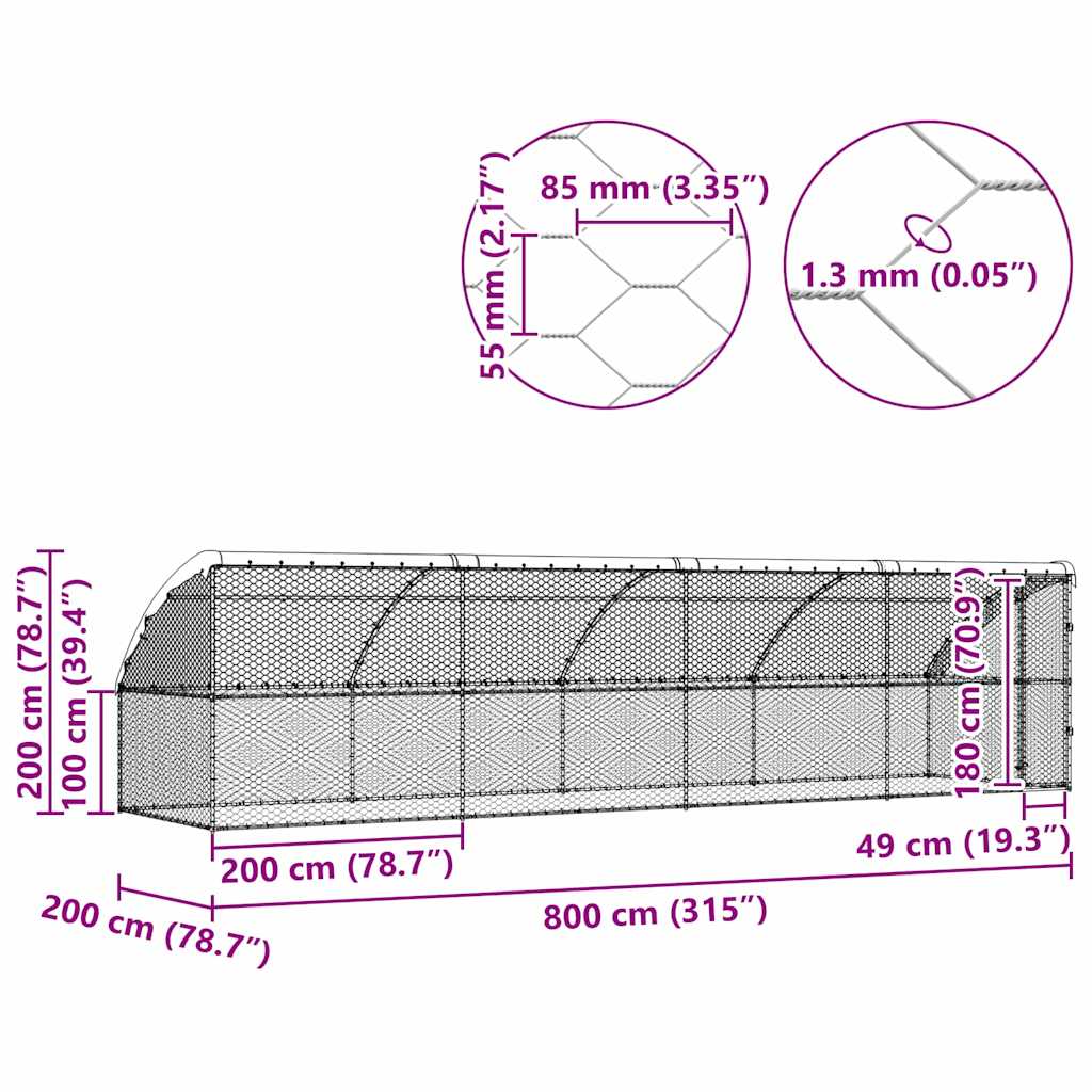 Psí kennel 4 pcs Stříbrná 8 x 2 x 2 m Pozinkovaná ocel