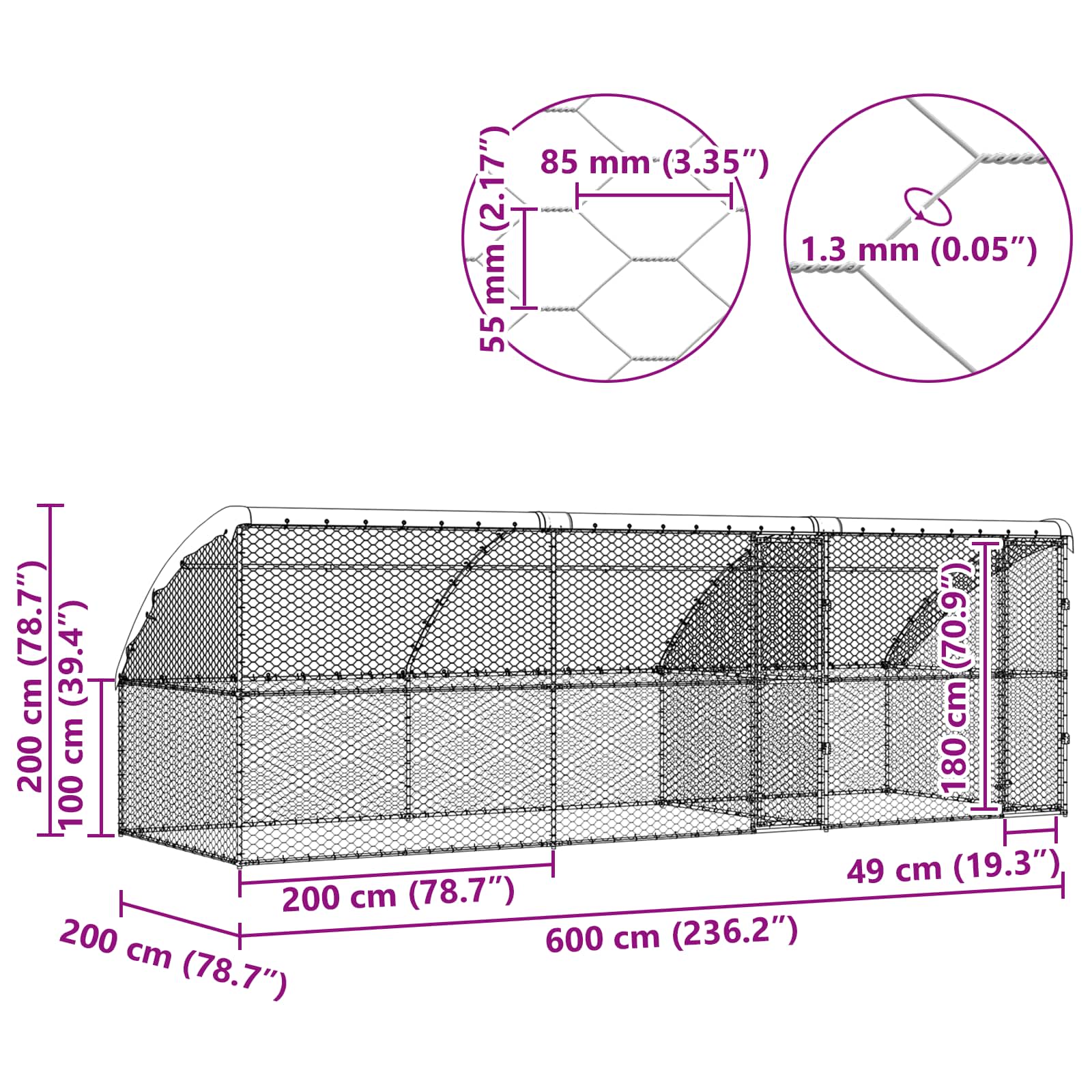 Psí kennel 3 pcs Stříbrná 6 x 2 x 2 m Pozinkovaná ocel