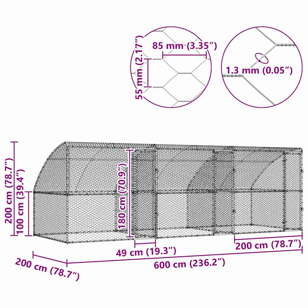 Psí kennel 3 pcs Stříbrná 6 x 2 x 2 m Pozinkovaná ocel
