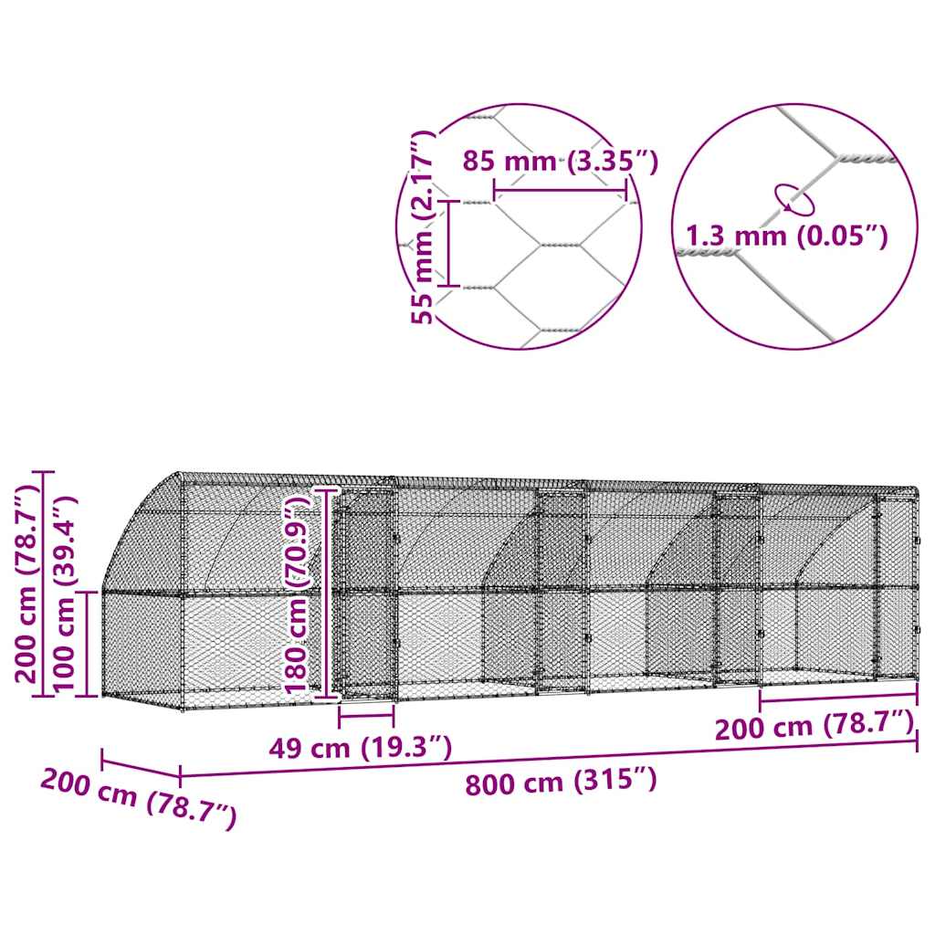 Psí kennel 4 pcs Stříbrná 8 x 2 x 2 m Pozinkovaná ocel