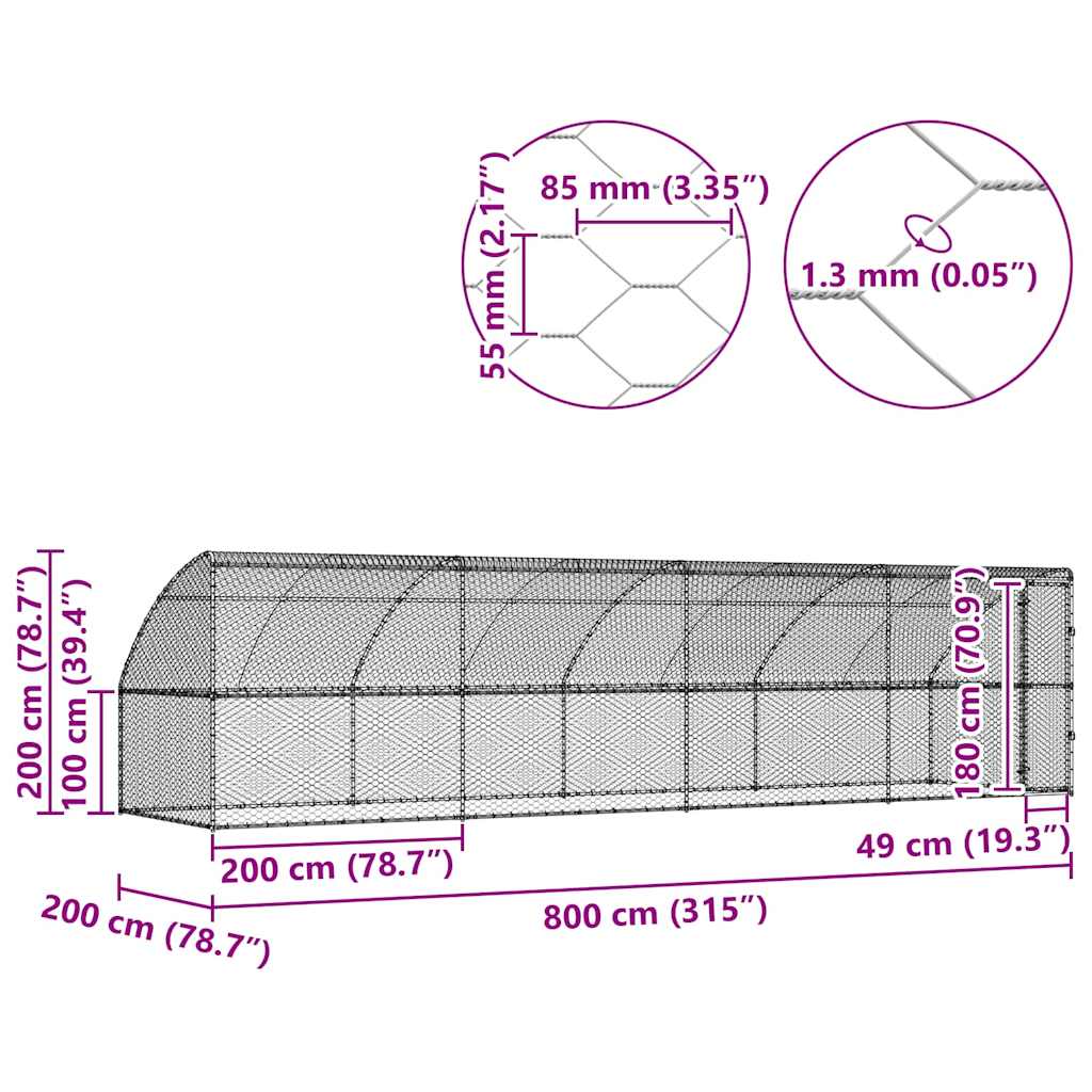 Psí kennel 4 pcs Stříbrná 8 x 2 x 2 m Pozinkovaná ocel