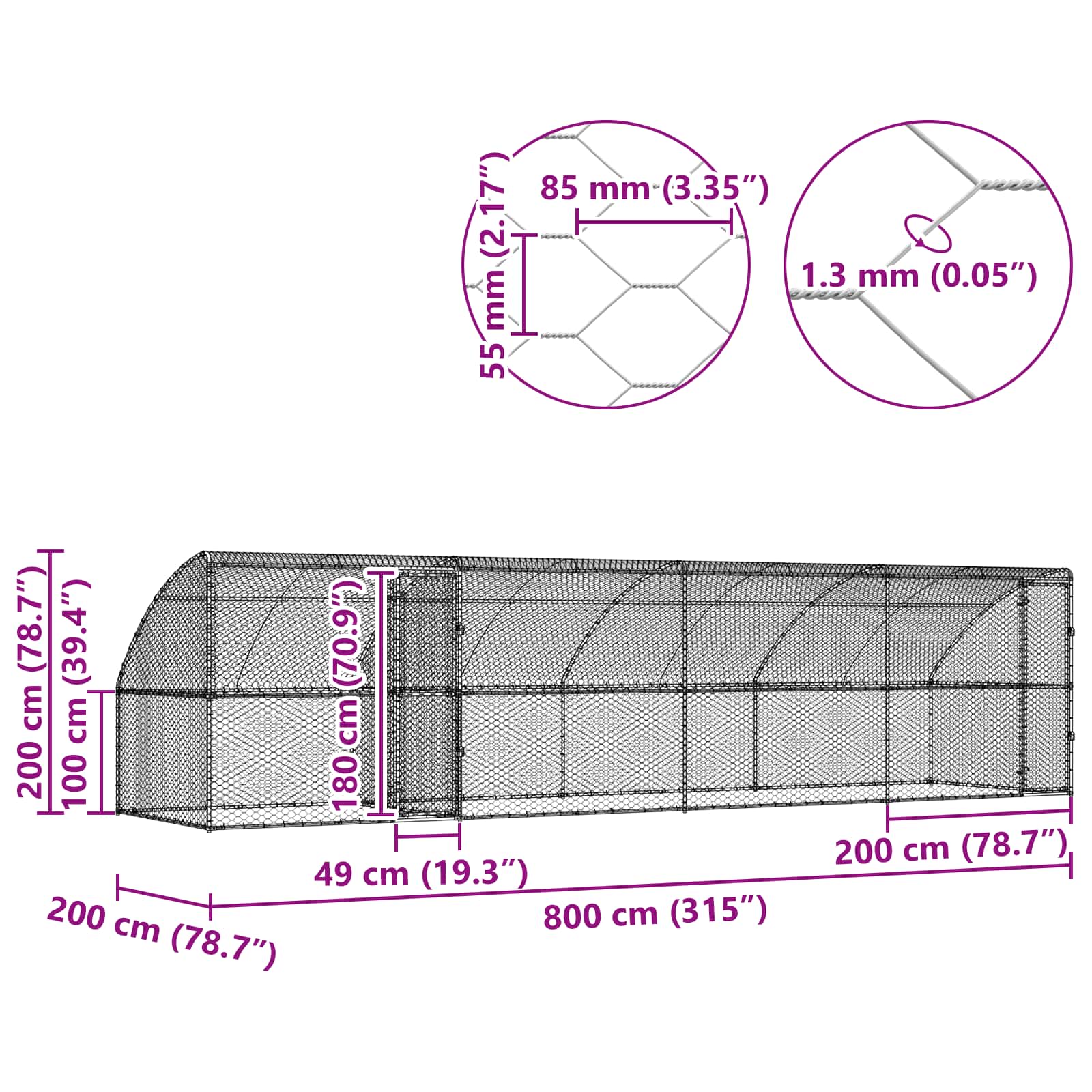 Psí kennel 4 pcs Stříbrná 8 x 2 x 2 m Pozinkovaná ocel