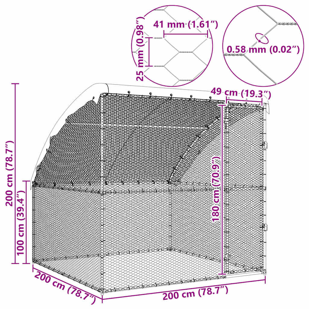 Klec na kuřata Stříbrná 2 x 2 x 2 m Pozinkovaná ocel