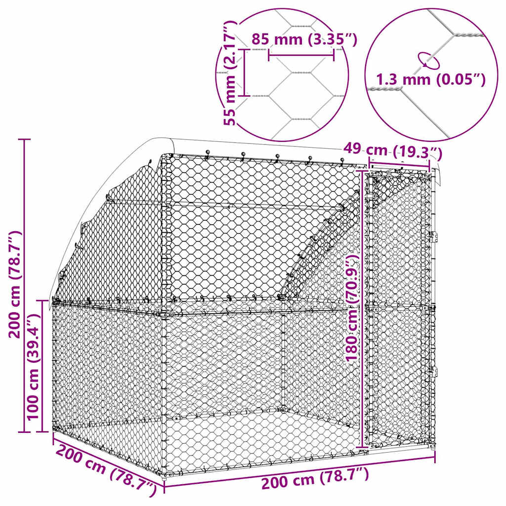 Psí kennel s úložištěm Stříbrná 2 x 2 x 2 m Pozinkovaná ocel