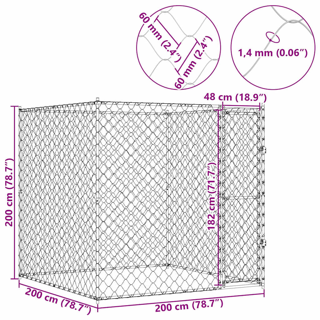 Klec pro psa Stříbrná 200 x 200 x 200 cm Pozinkovaná ocel