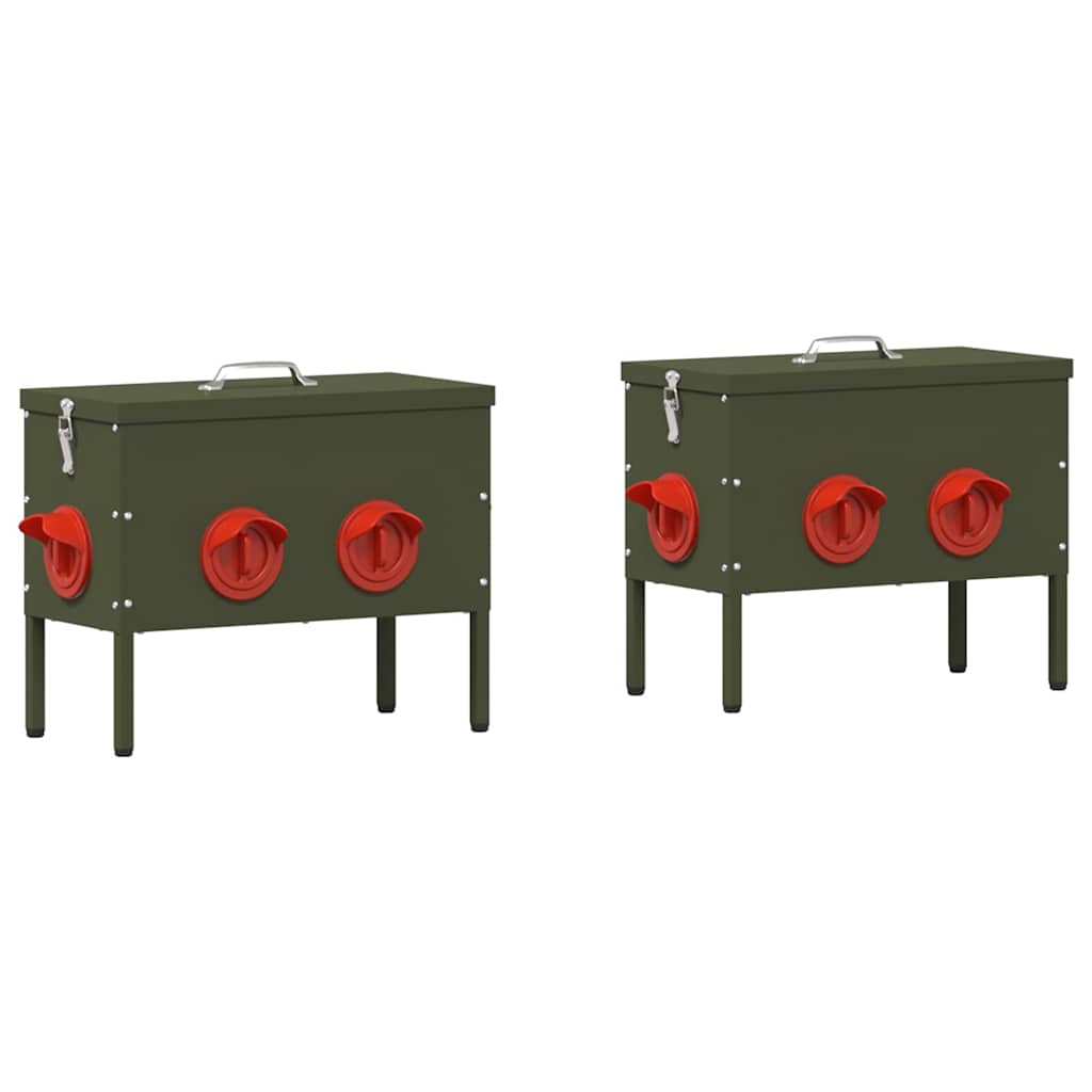 Krmítko pro slepice 2 pcs Olivově zelená 41,5 x 20,5 x 33 cm