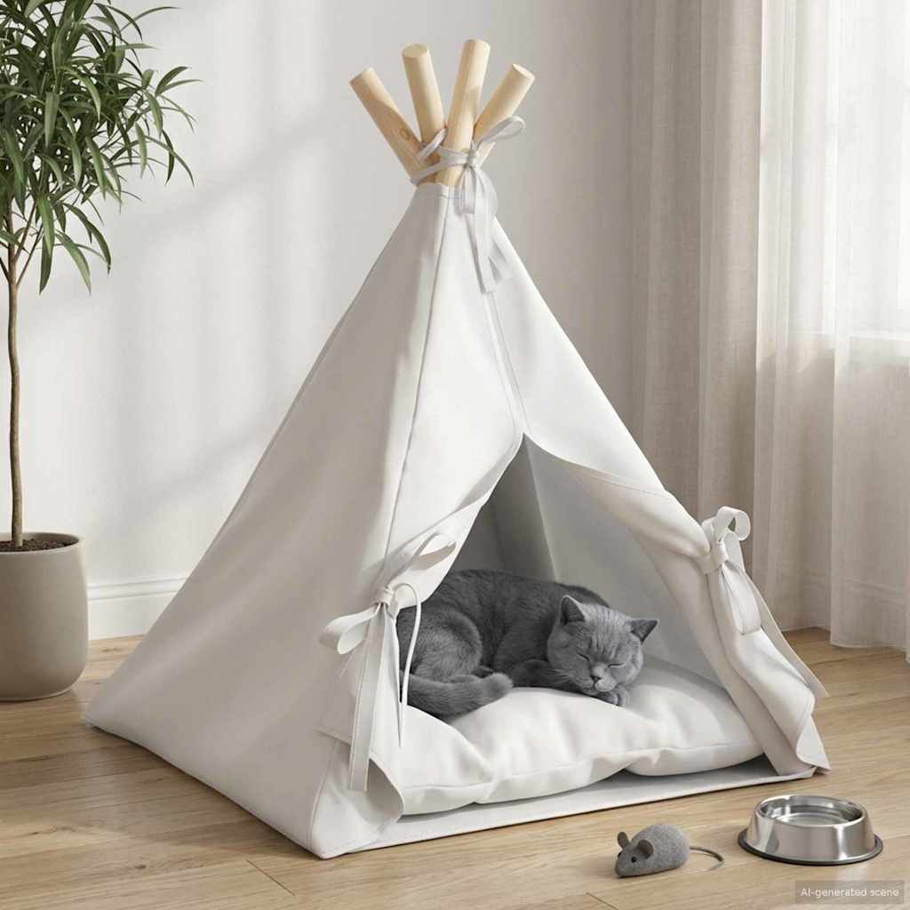 Pet teepee s polštářem Bílá 40 x 40 x 50 cm Polyester