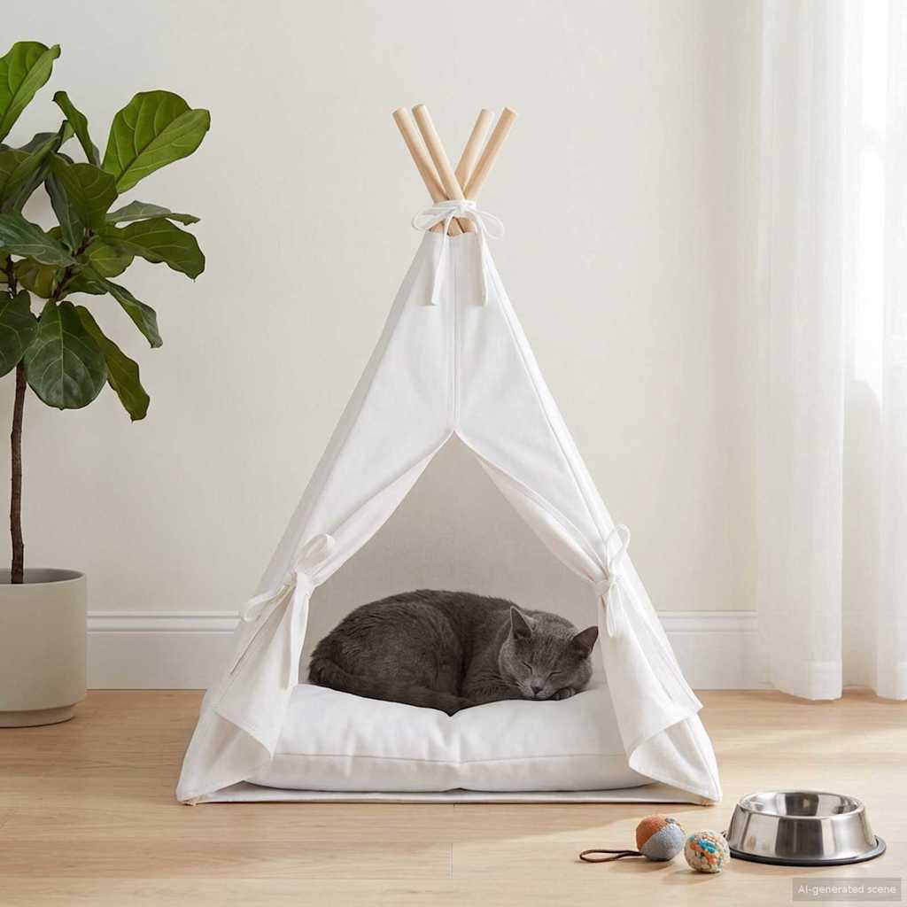 Pet teepee s polštářem Bílá 40 x 40 x 50 cm Polyester