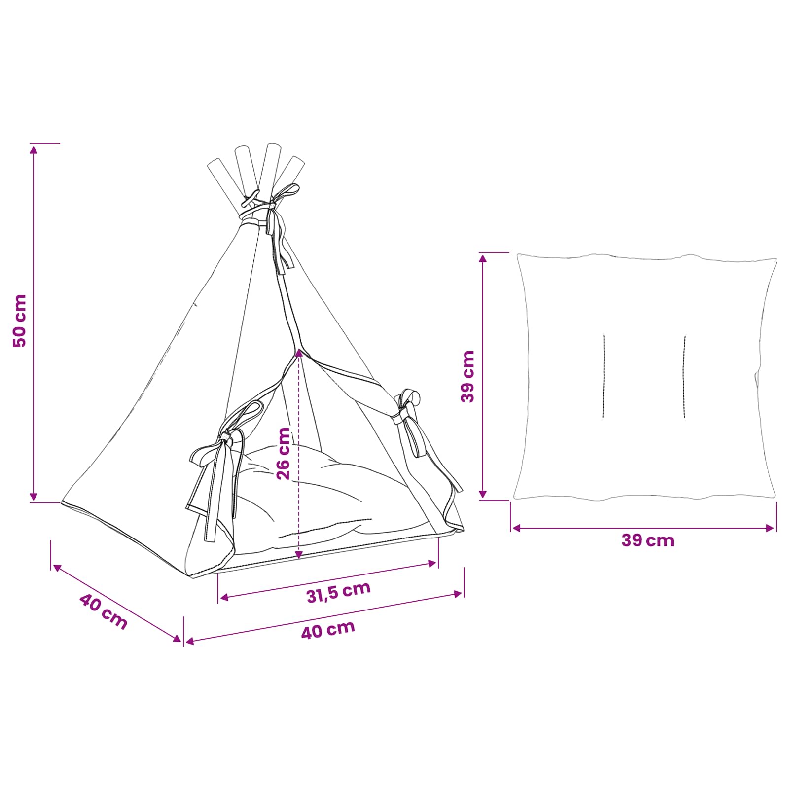 Pet teepee s polštářem Bílá 40 x 40 x 50 cm Polyester
