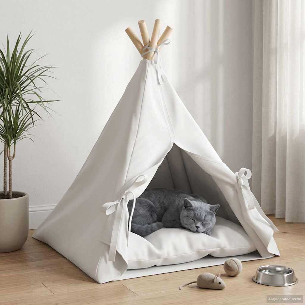 Pet teepee s polštářem Bílá 50 x 50 x 60 cm Polyester