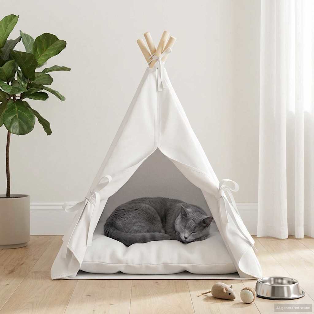 Pet teepee s polštářem Bílá 50 x 50 x 60 cm Polyester