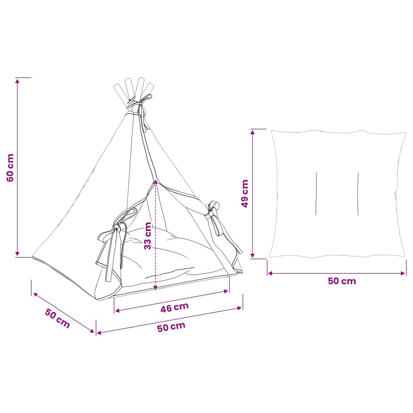 Pet teepee s polštářem Bílá 50 x 50 x 60 cm Polyester