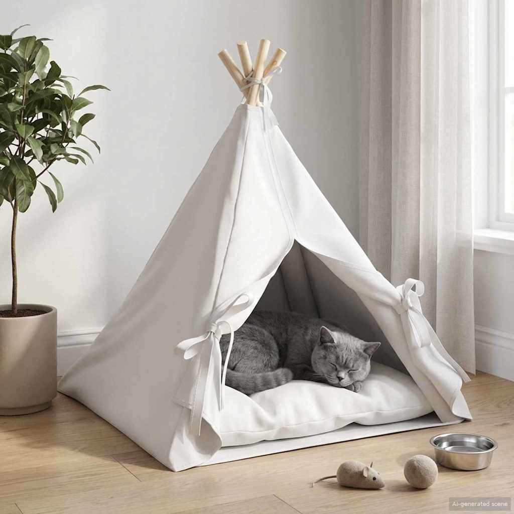 Pet teepee s polštářem Bílá 60 x 60 x 70 cm Polyester