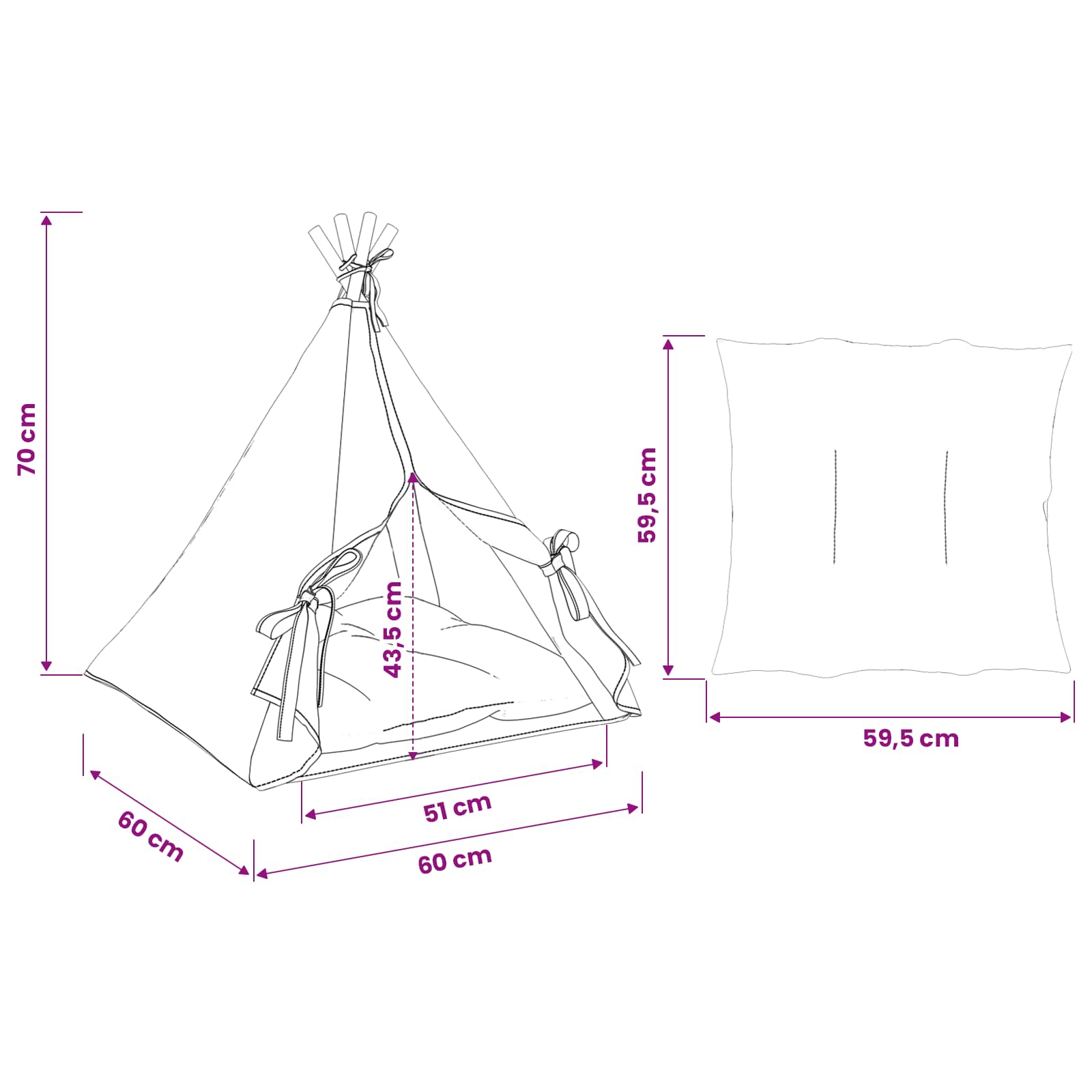 Pet teepee s polštářem Bílá 60 x 60 x 70 cm Polyester