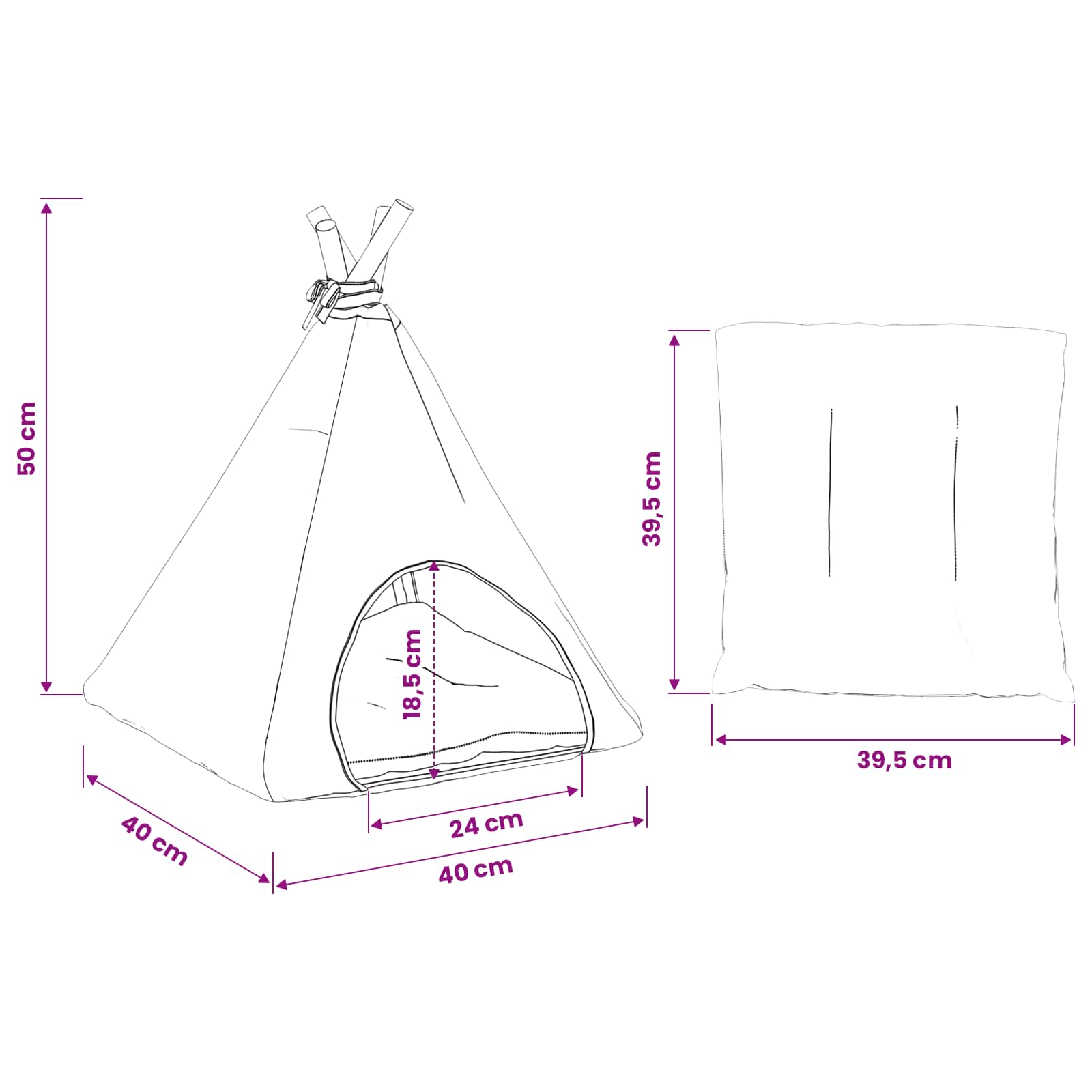 Pet teepee s polštářem Bílá a šedá 40 x 40 x 50 cm Polyester