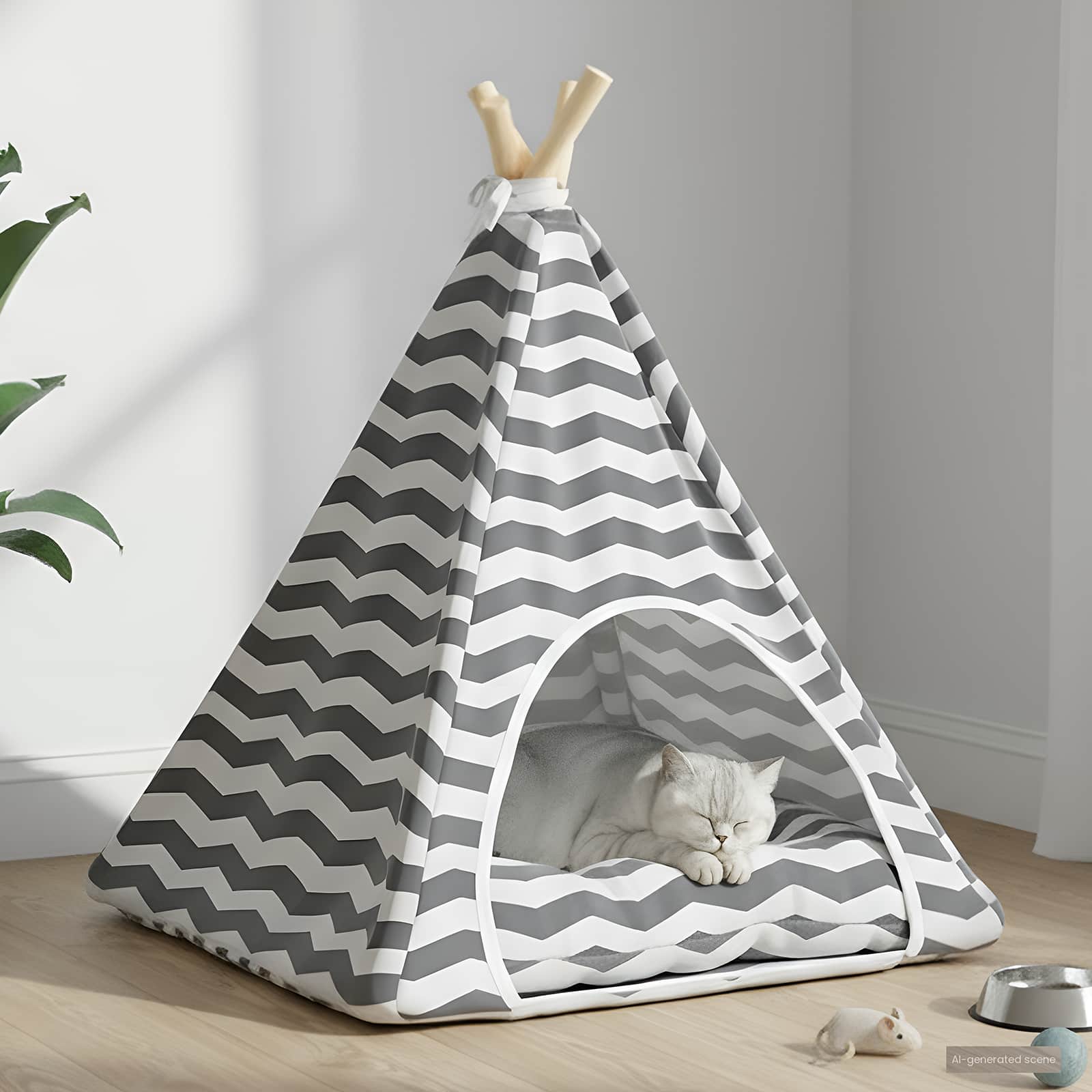 Pet teepee s polštářem Bílá a šedá 50 x 50 x 60 cm Polyester